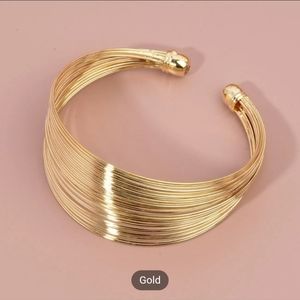 *  SOLD *   Geometric Layered Cuff Bangle Gold Fashion Bracelet